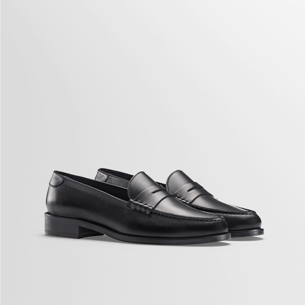 KOIO Brera Black Leather Penny Loafers
